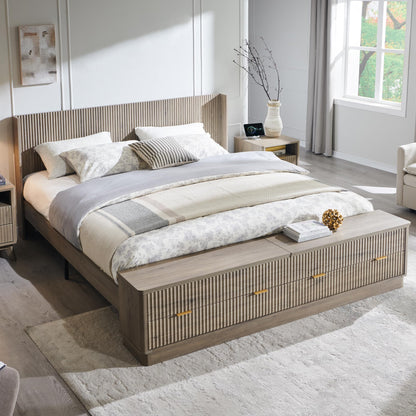 Fluted Platform Bed – Wingback Headboard & Storage