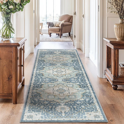 Washable Area Rug with Vintage Low Profile Design