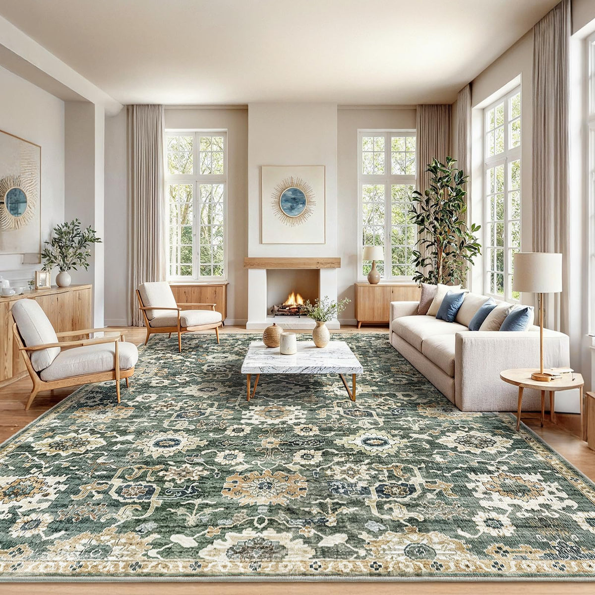 Washable Area Rug with Vintage Low Profile Design