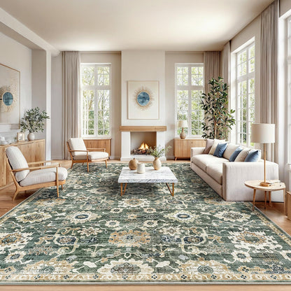 Washable Area Rug with Vintage Low Profile Design