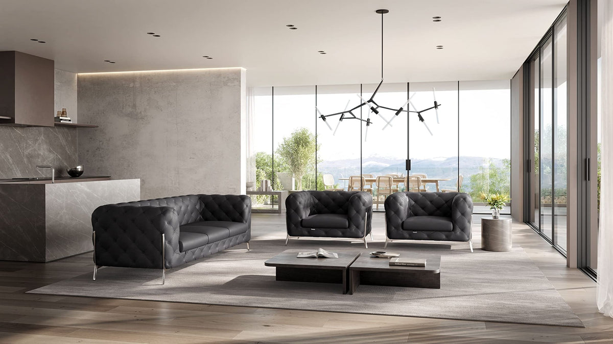 Italian Leather Sofa – Modern Tufted Design