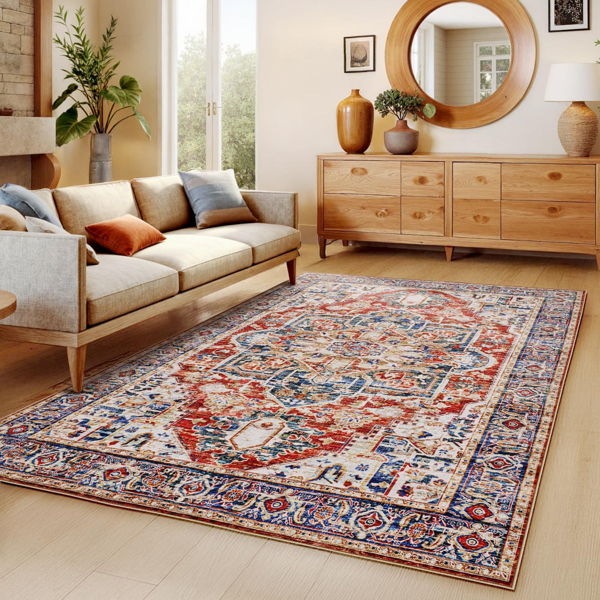 Washable Area Rug with Vintage Low Profile Design