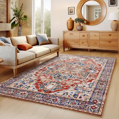 Washable Area Rug with Vintage Low Profile Design