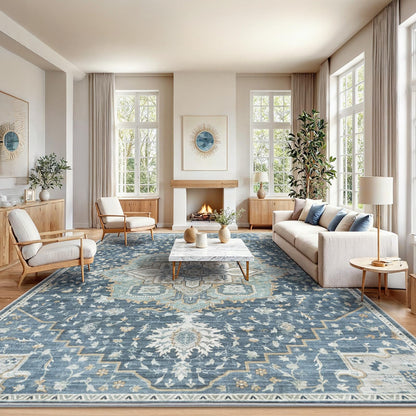 Washable Area Rug with Vintage Low Profile Design