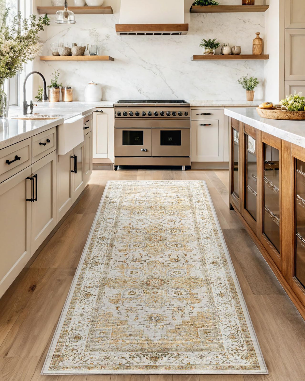 Washable Area Rug with Vintage Low Profile Design