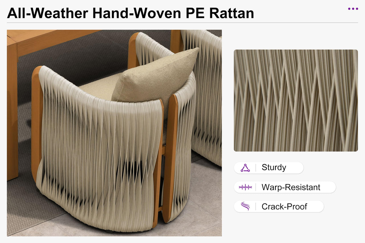 Teak Outdoor Dining Set with Woven Rattan