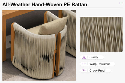 Teak Outdoor Dining Set with Woven Rattan
