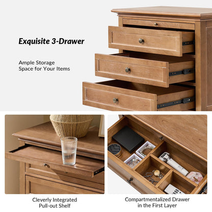 Farmhouse End Table with 3 Drawers and Charging