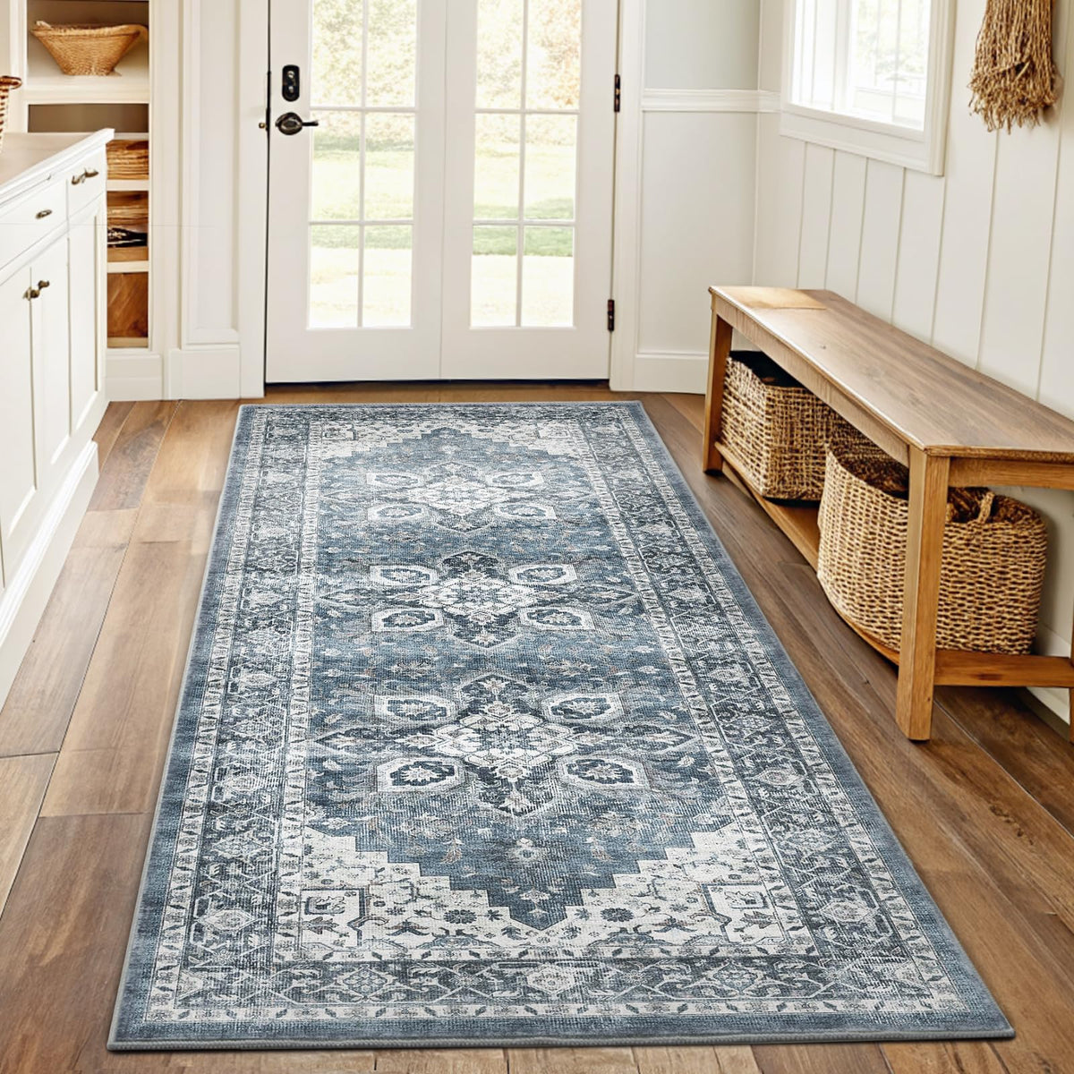 Washable Area Rug with Vintage Low Profile Design
