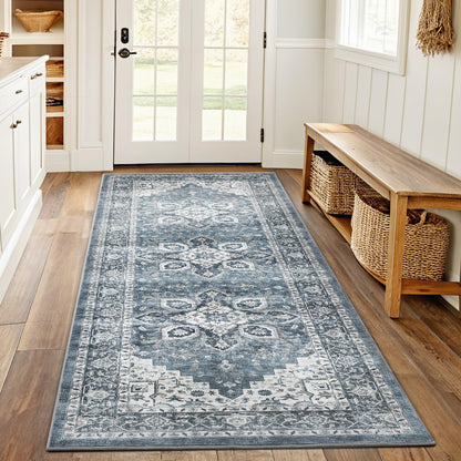 Washable Area Rug with Vintage Low Profile Design