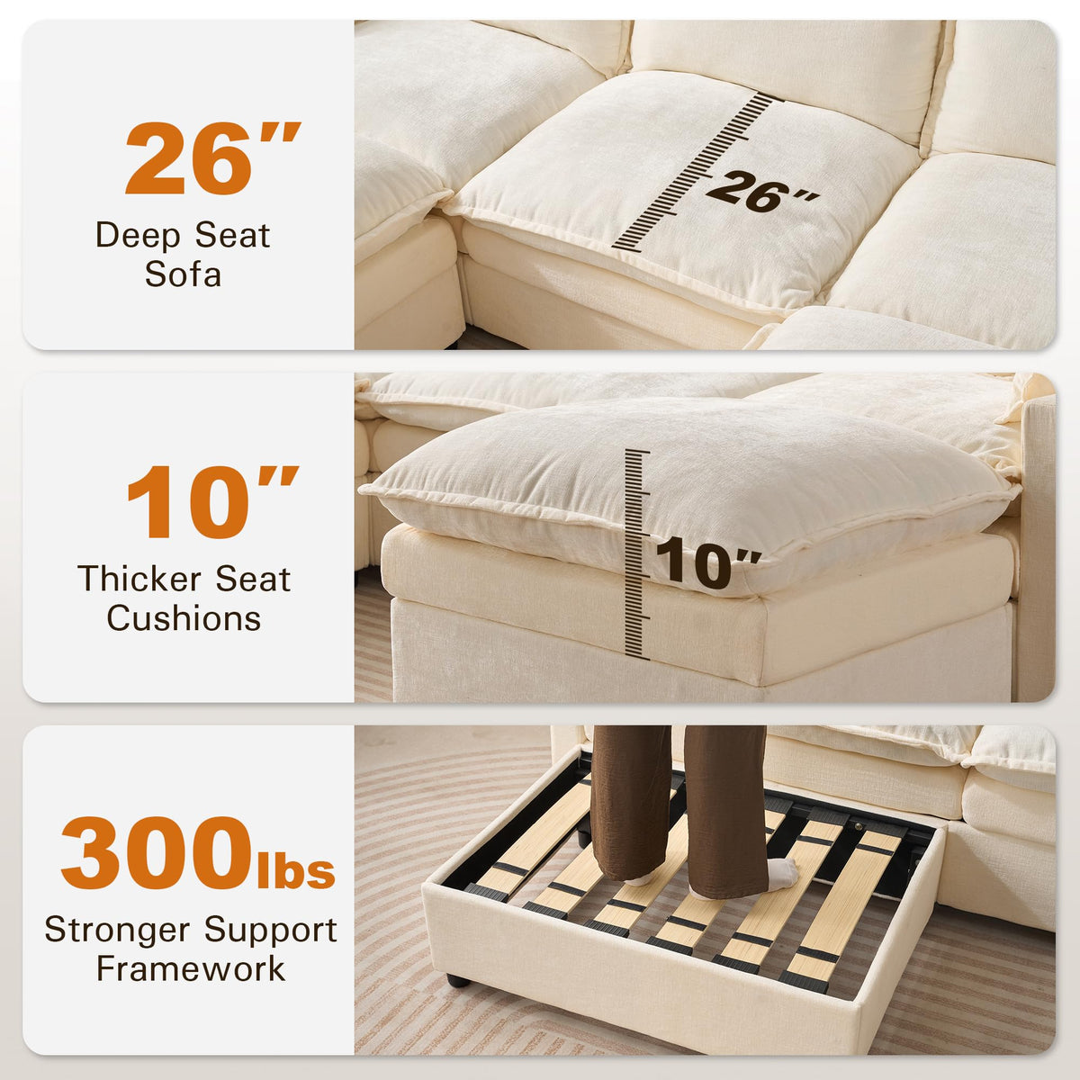 108" Modular Cloud Sectional Sofa with Ottoman