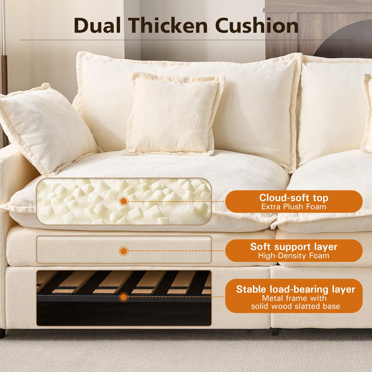 108" Modular Cloud Sectional Sofa with Ottoman