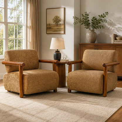 Chenille Accent Chair – Low-Profile Wood Frame