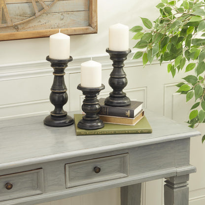 Wood Pillar Candle Holders – Traditional Set of 3
