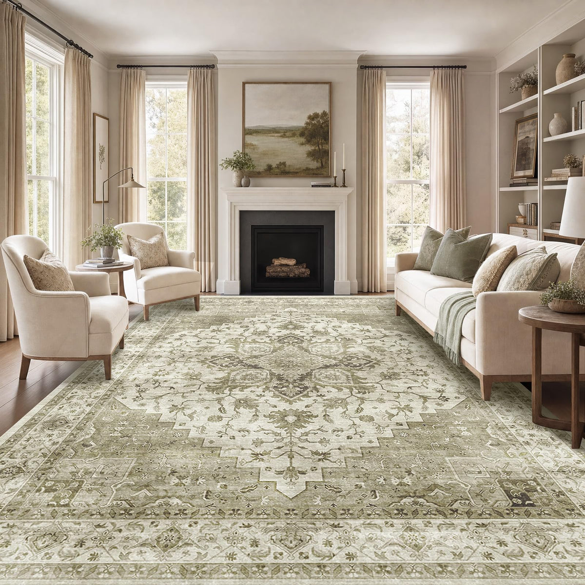 Washable Area Rug with Vintage Low Profile Design
