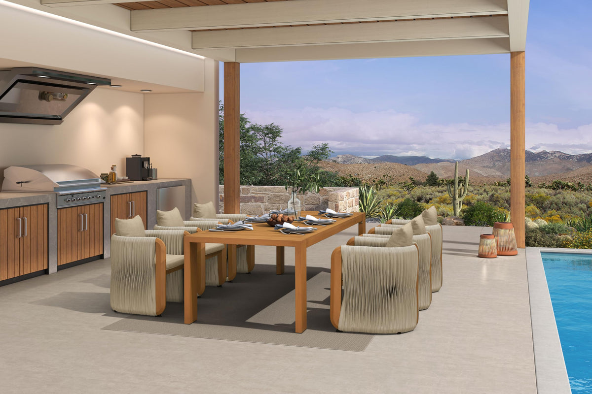 Teak Outdoor Dining Set with Woven Rattan
