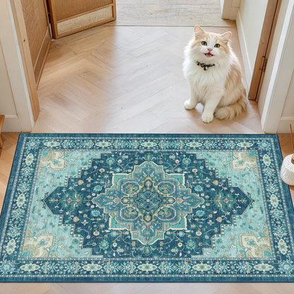 Washable Area Rug with Vintage Low Profile Design