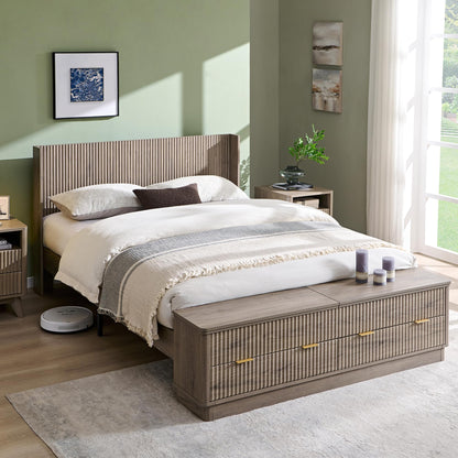 Fluted Platform Bed – Wingback Headboard & Storage