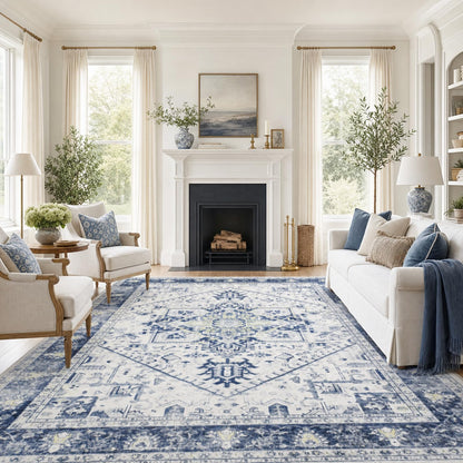 Washable Area Rug with Vintage Low Profile Design