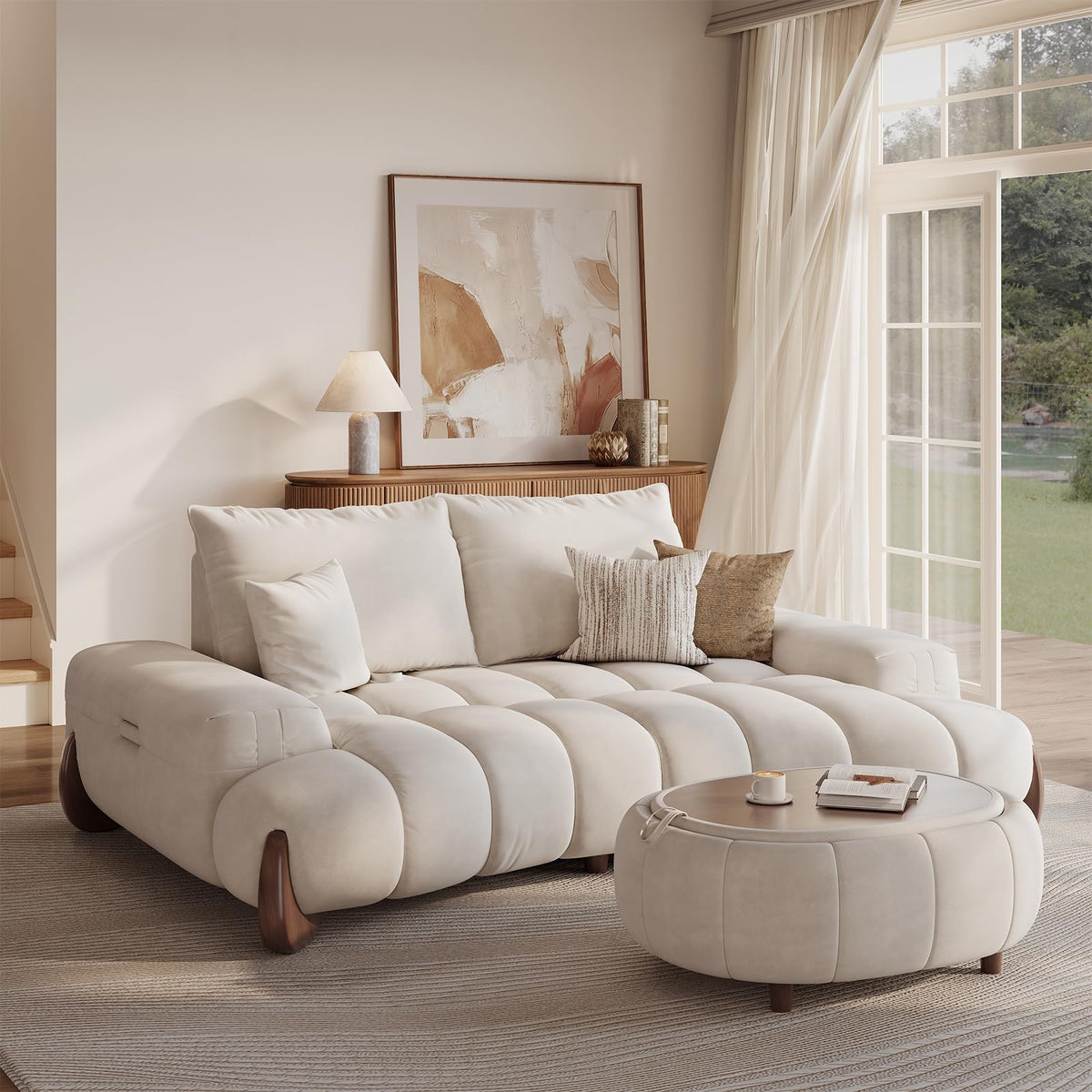 85" Curved Velvet Sofa – Oversized Modern Design