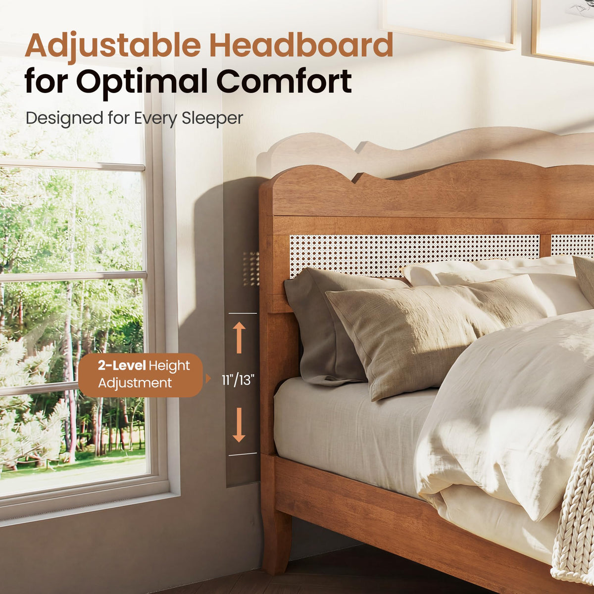 Wood Platform Bed – Rattan Headboard Design