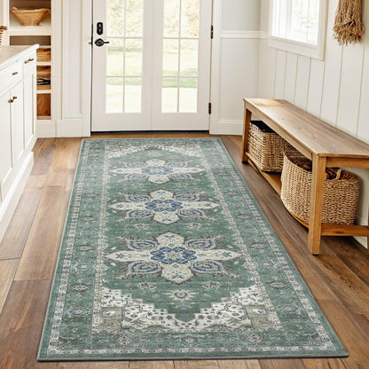 Washable Area Rug with Vintage Low Profile Design