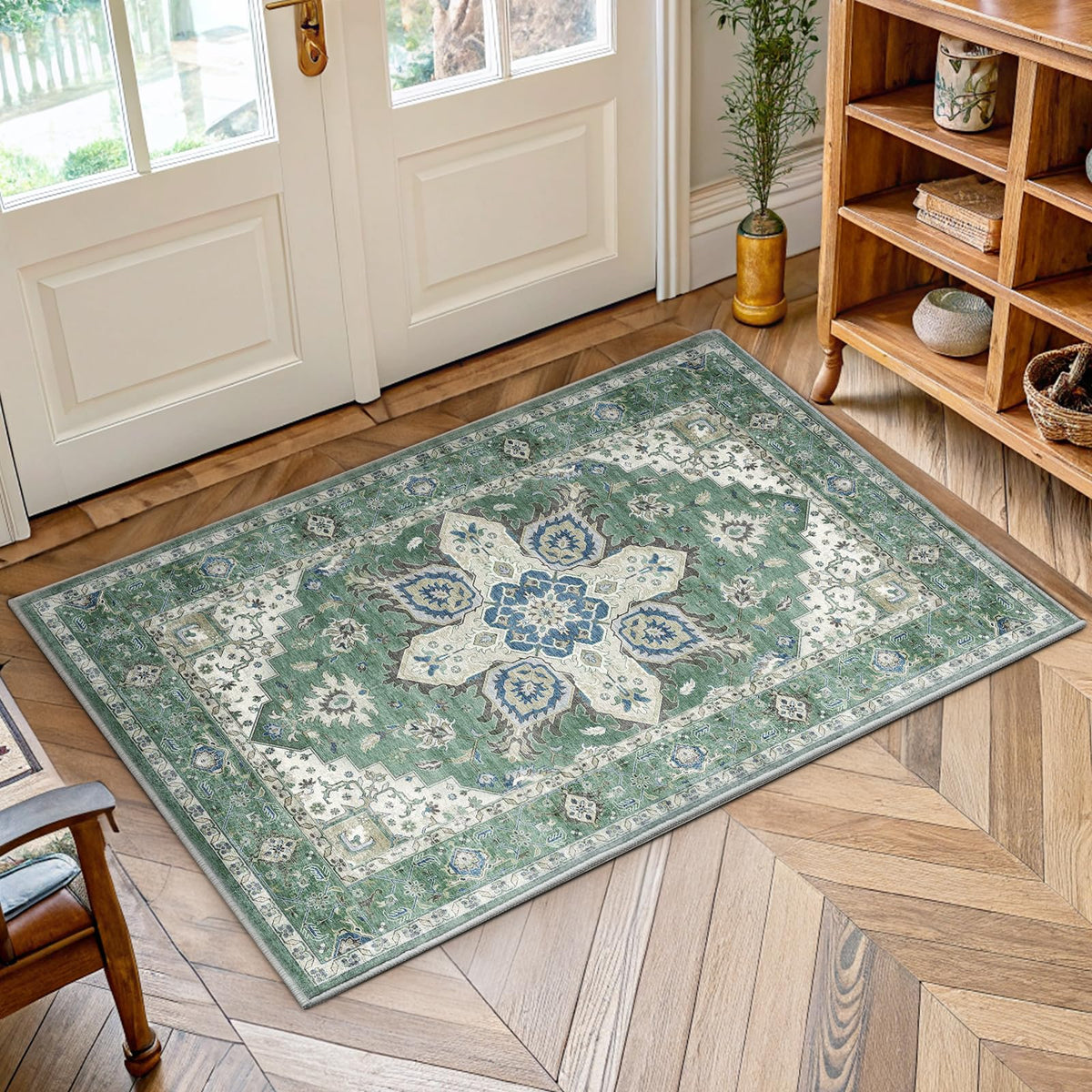 Washable Area Rug with Vintage Low Profile Design