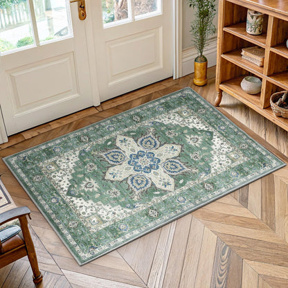 Washable Area Rug with Vintage Low Profile Design