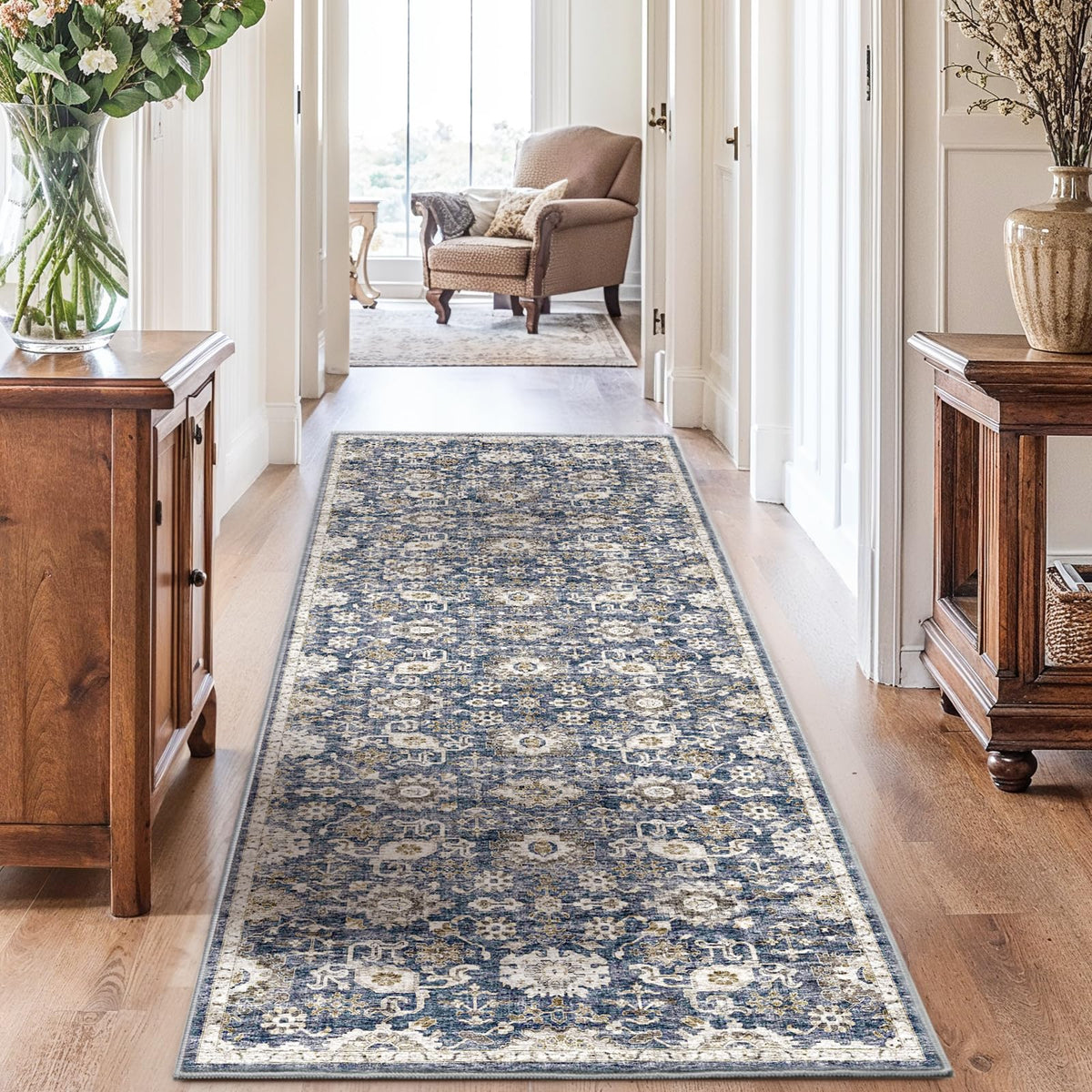 Washable Area Rug with Vintage Low Profile Design