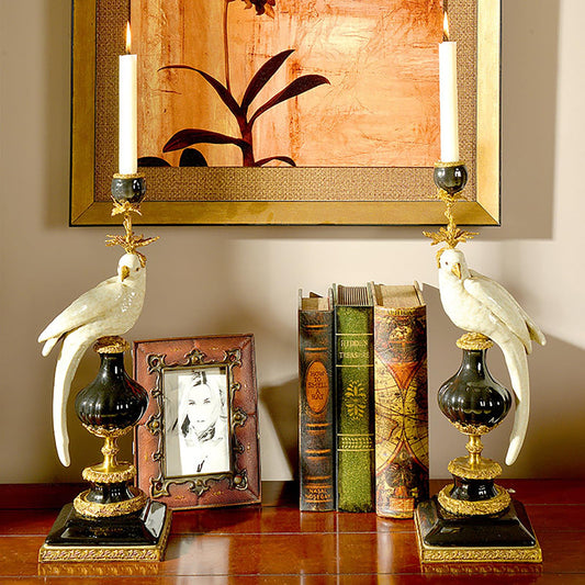 Parrot Candle Holders – Vintage Ceramic Brass Set