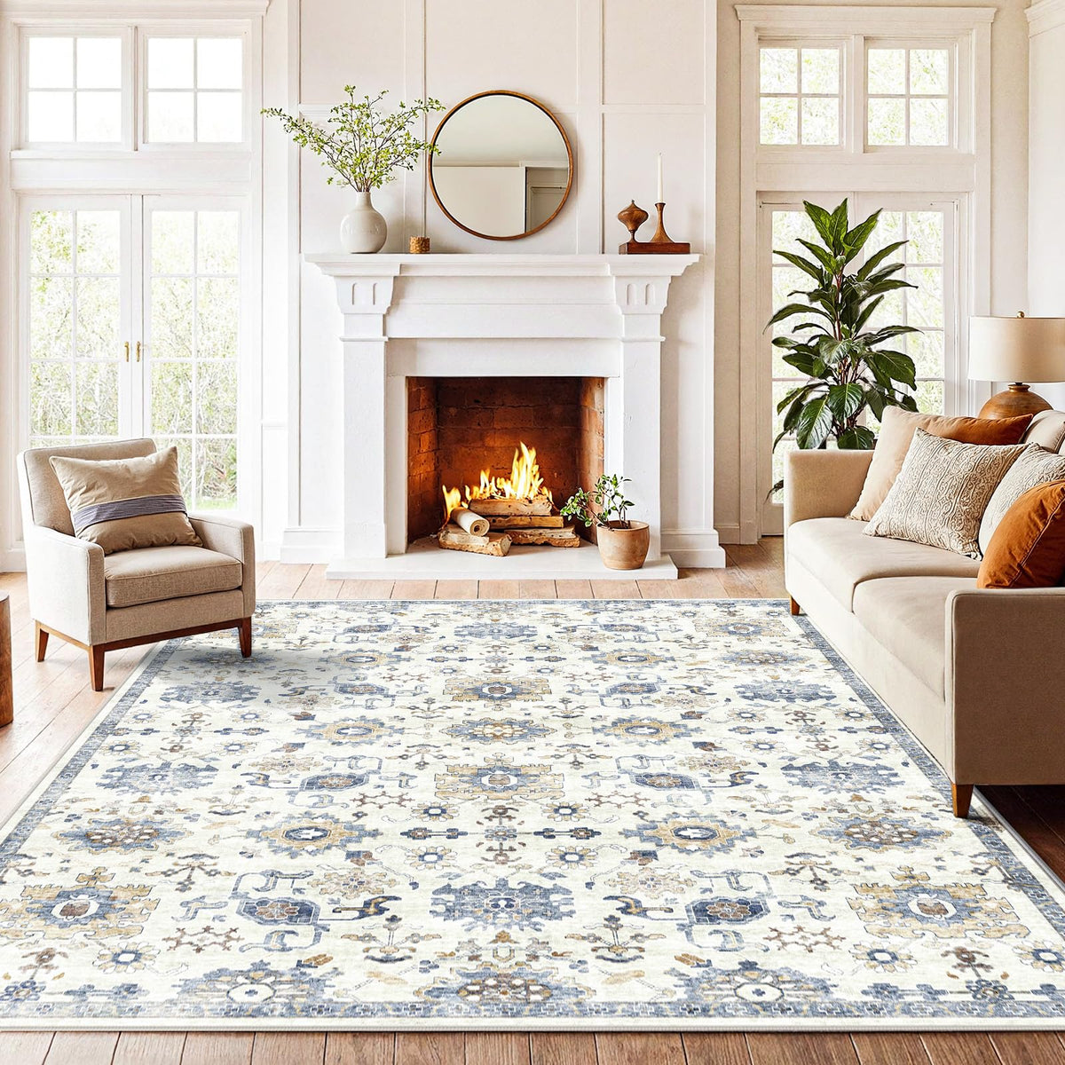 Washable Area Rug with Vintage Low Profile Design