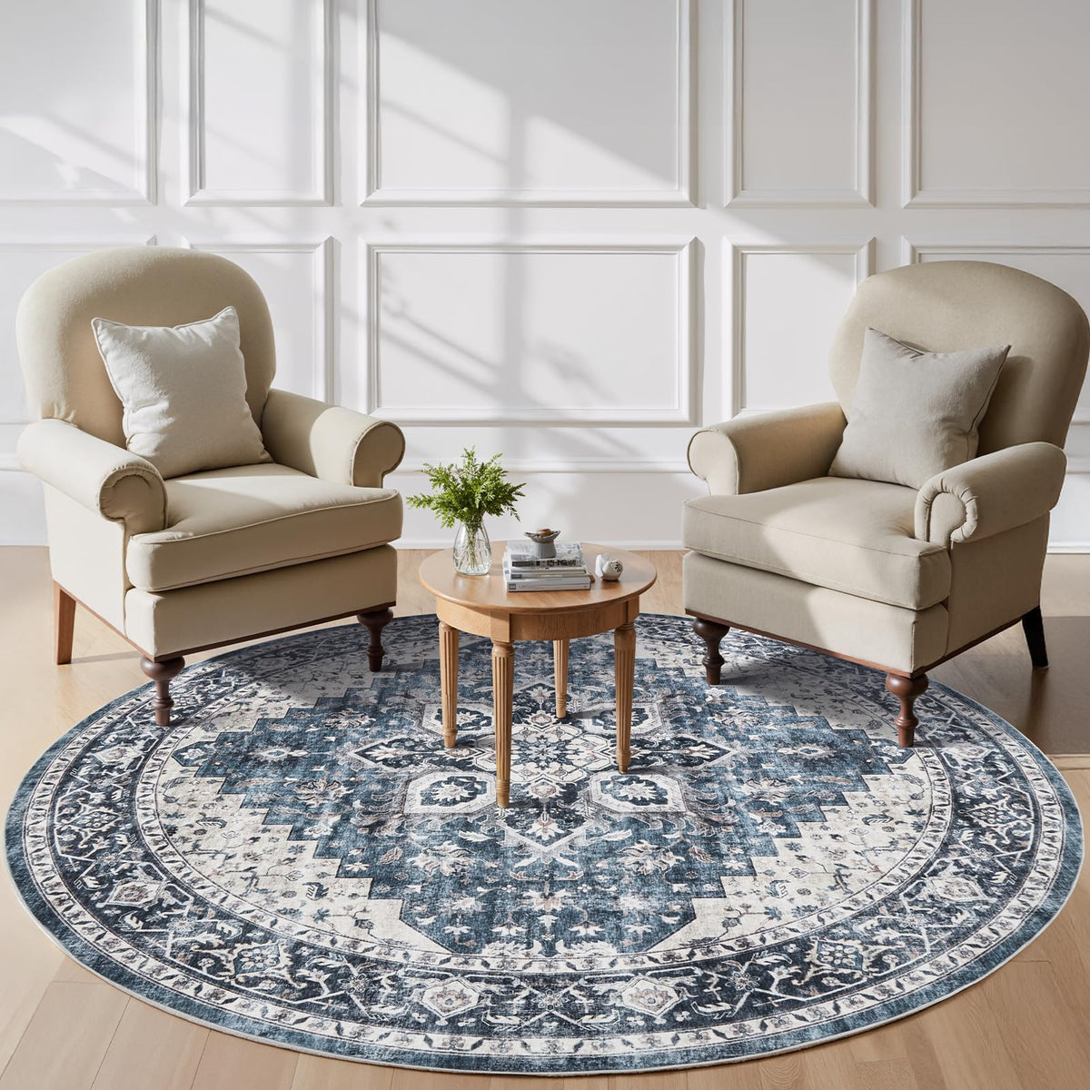 Washable Area Rug with Vintage Low Profile Design