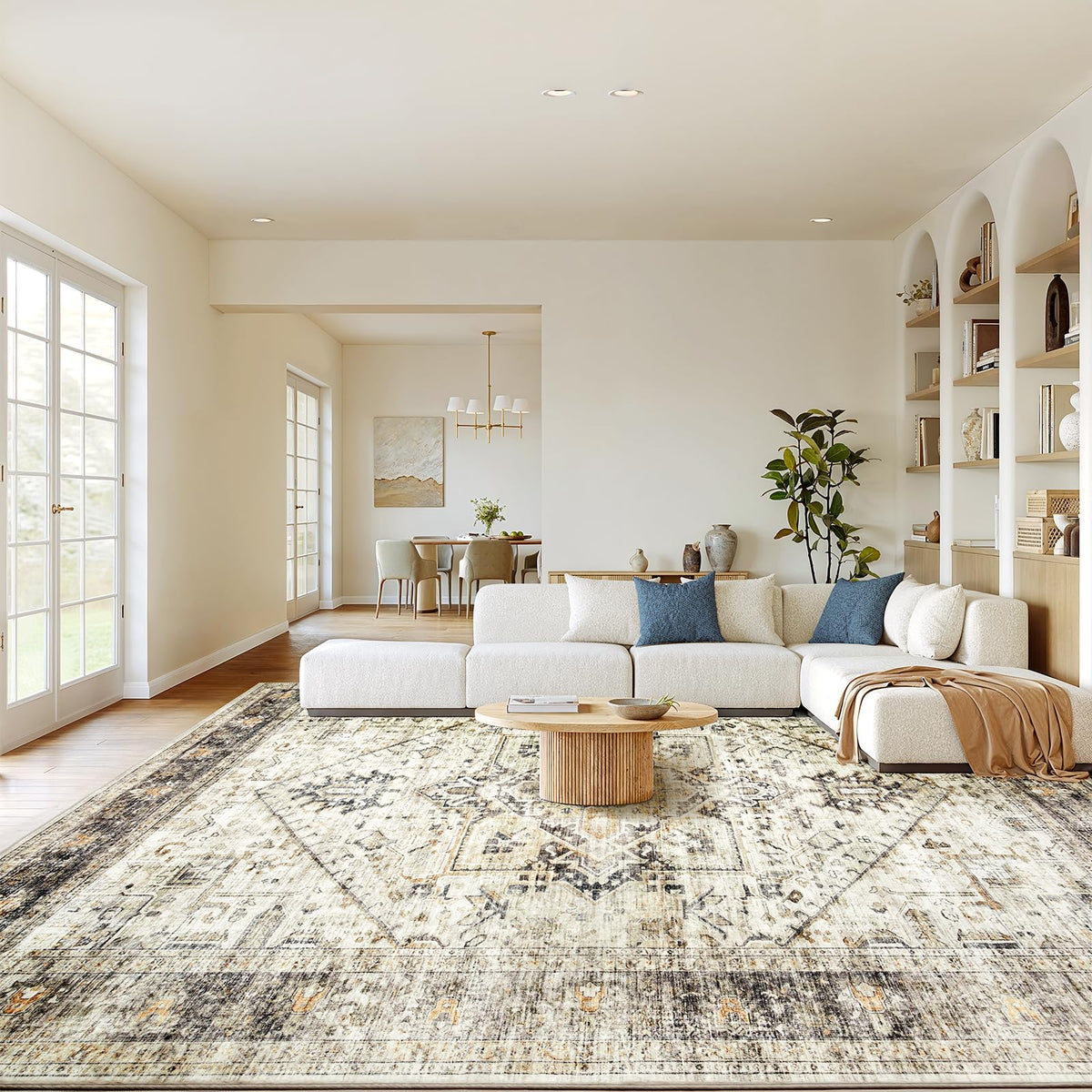 Washable Area Rug with Vintage Low Profile Design