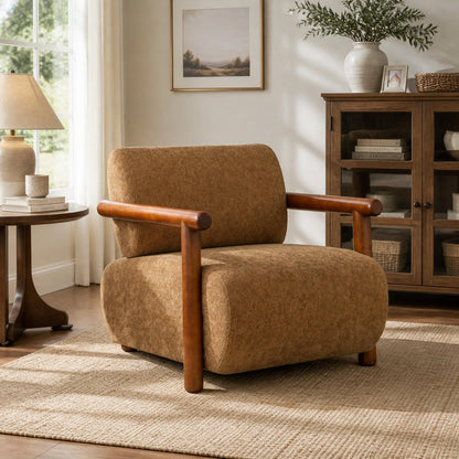 Chenille Accent Chair – Low-Profile Wood Frame