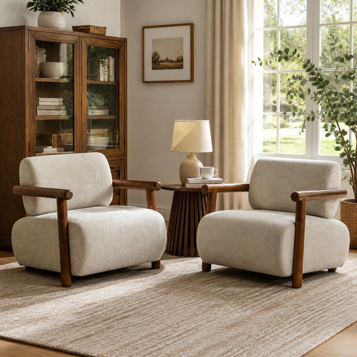 Chenille Accent Chair – Low-Profile Wood Frame