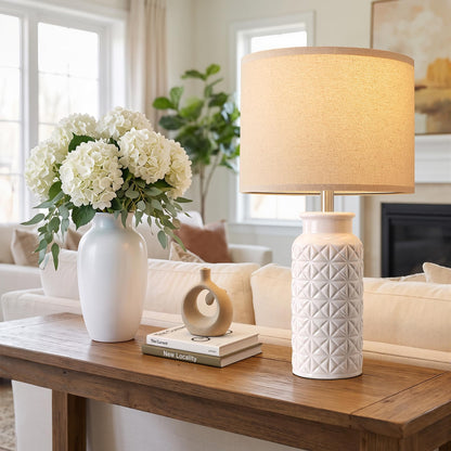 22 Inch White Ceramic Bedside Lamps Set of 2