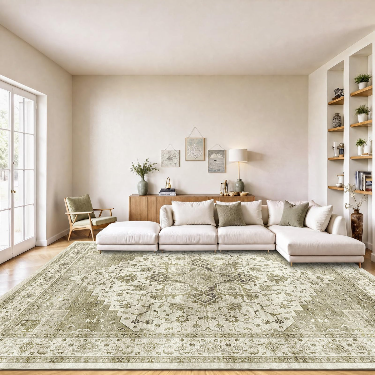 Washable Area Rug with Vintage Low Profile Design