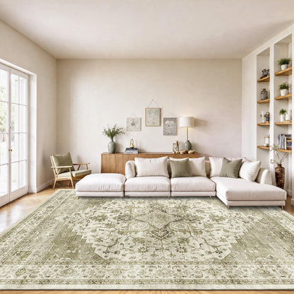 Washable Area Rug with Vintage Low Profile Design