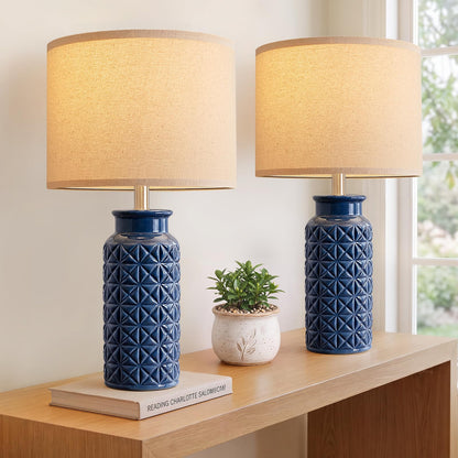 22 Inch White Ceramic Bedside Lamps Set of 2