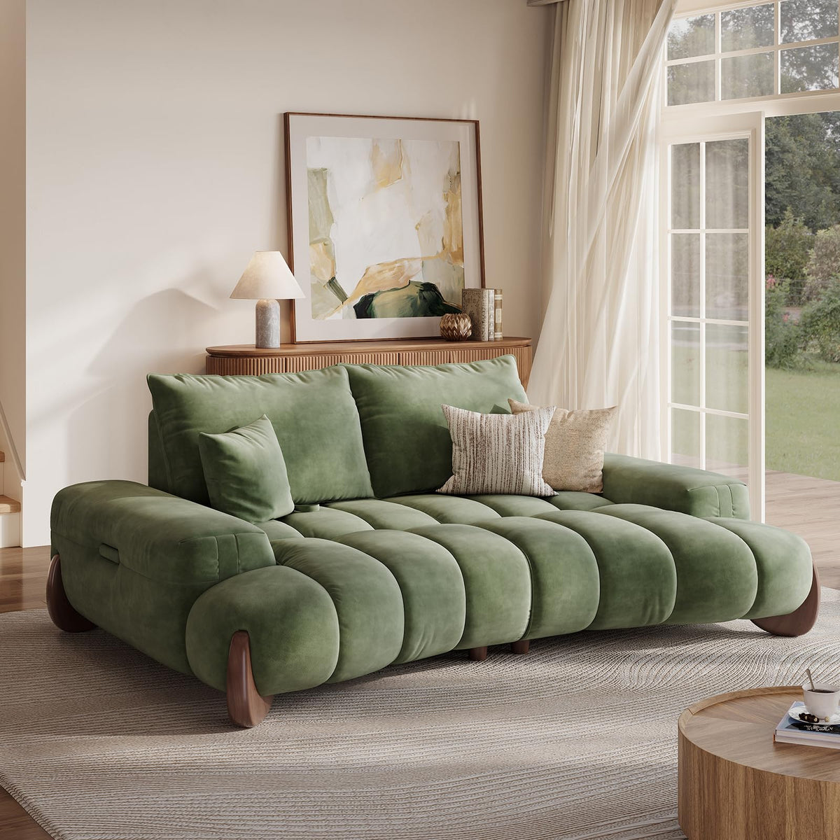 85" Curved Velvet Sofa – Oversized Modern Design