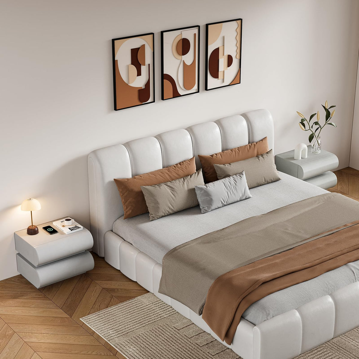 Modern Nightstand – Gold Tile Finish with 2 Drawers