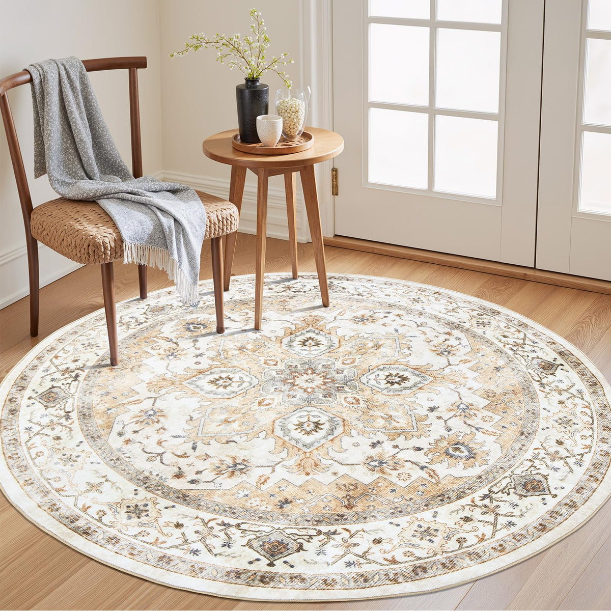 Washable Area Rug with Vintage Low Profile Design