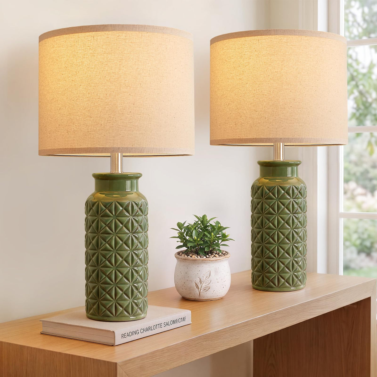22 Inch White Ceramic Bedside Lamps Set of 2