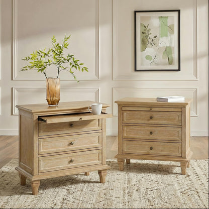 Farmhouse End Table with 3 Drawers and Charging