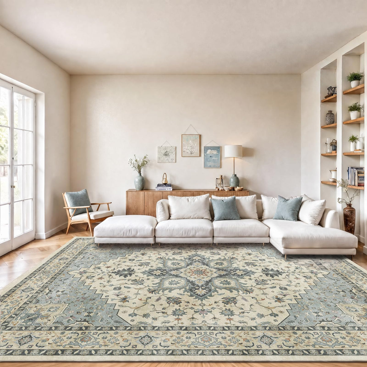 Washable Area Rug with Vintage Low Profile Design