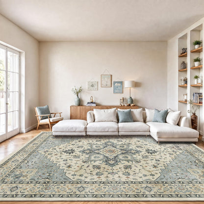 Washable Area Rug with Vintage Low Profile Design