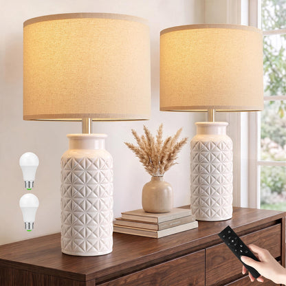 22 Inch White Ceramic Bedside Lamps Set of 2