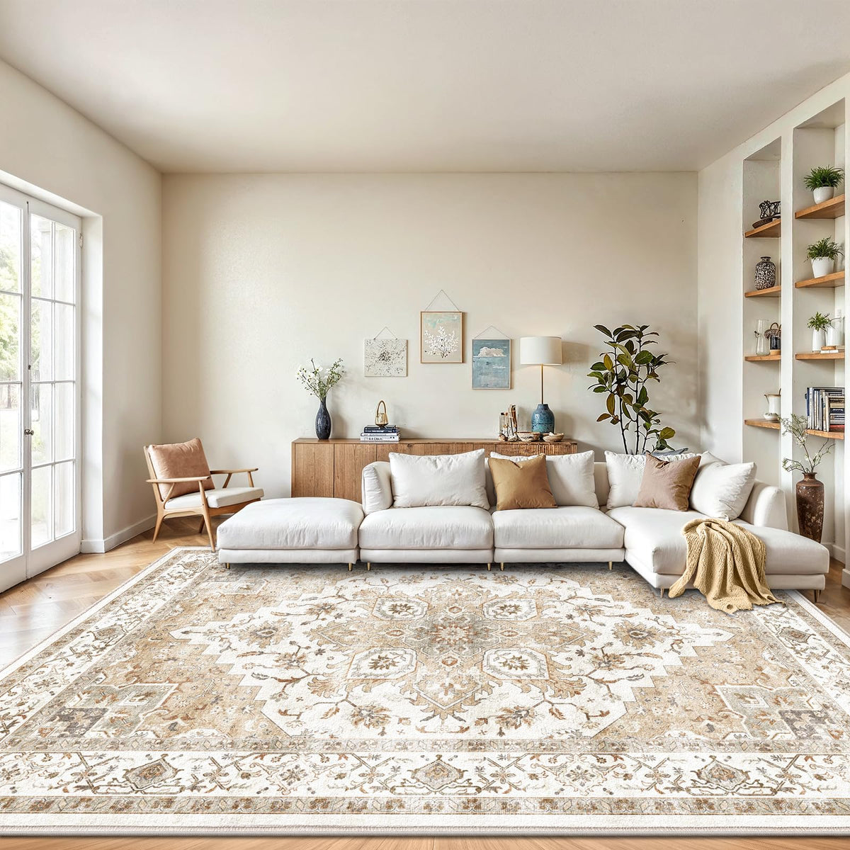 Washable Area Rug with Vintage Low Profile Design