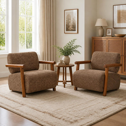 Chenille Accent Chair – Low-Profile Wood Frame