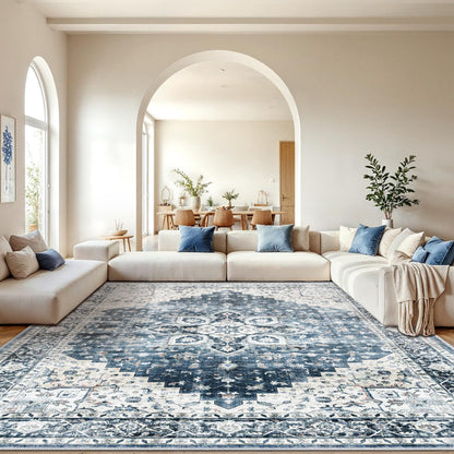 Washable Area Rug with Vintage Low Profile Design